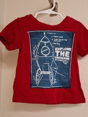 dip Red Tee with Navy Rocket Blueprint Graphic